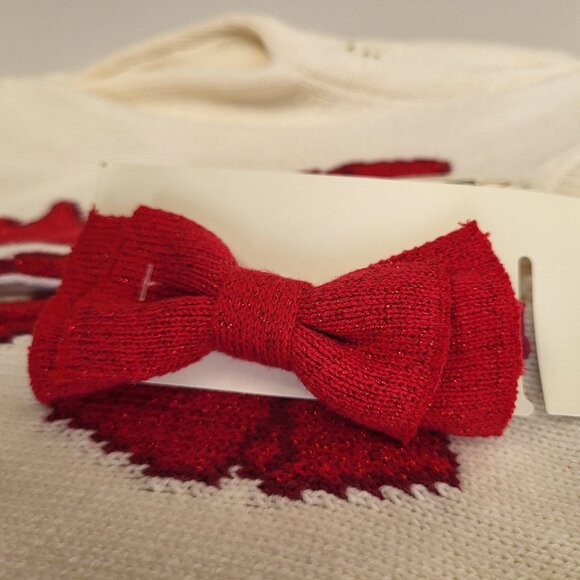 Max Studio 24 months Baby Red and Cream Sweater Set with Matching Bow Headband - Picture 3 of 7